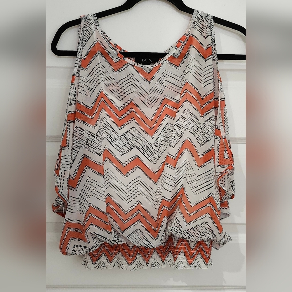 BCX Women's Chevron Print Top - Orange and Black